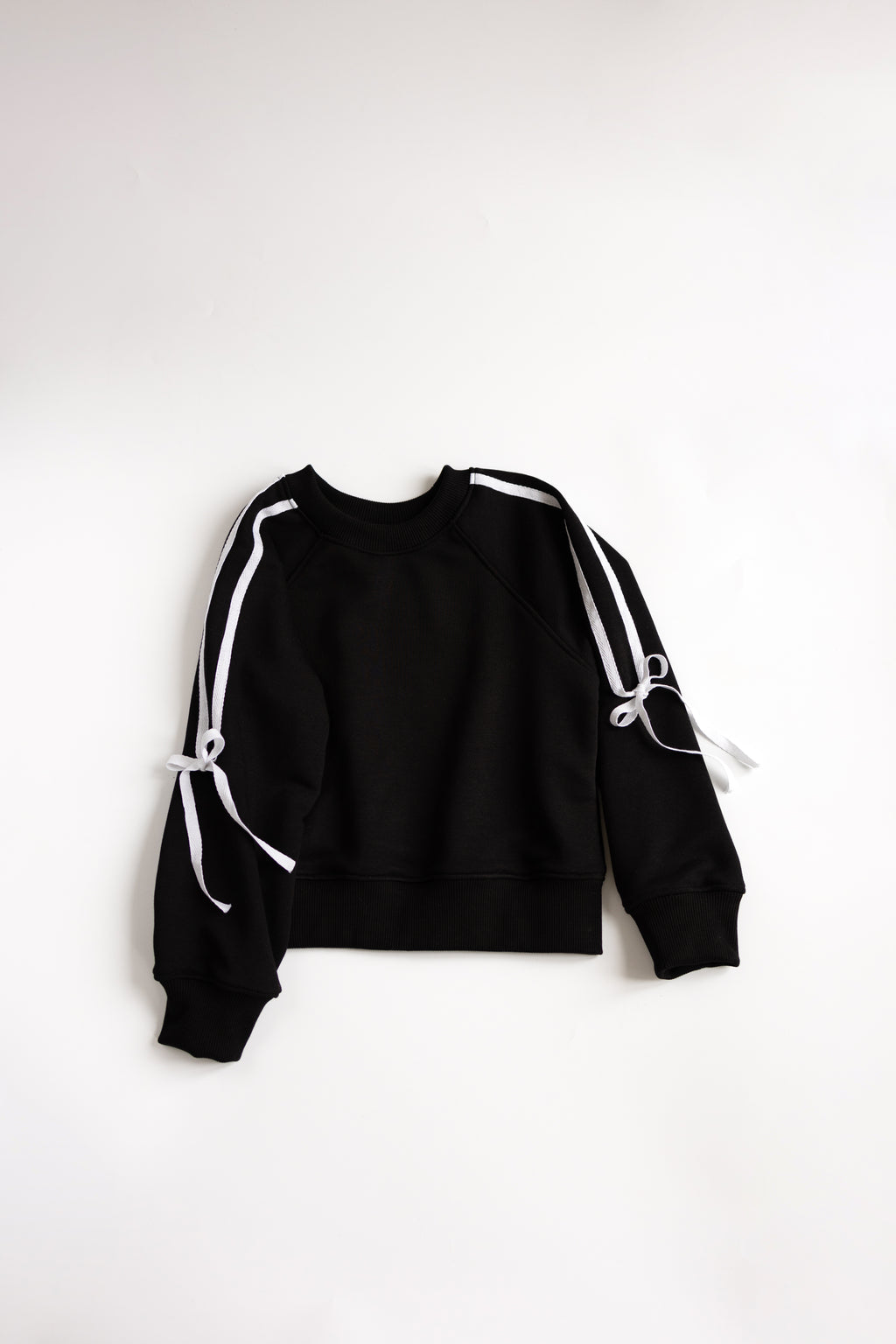 Black cotton sweatshirt with white ribbon bows for girls
