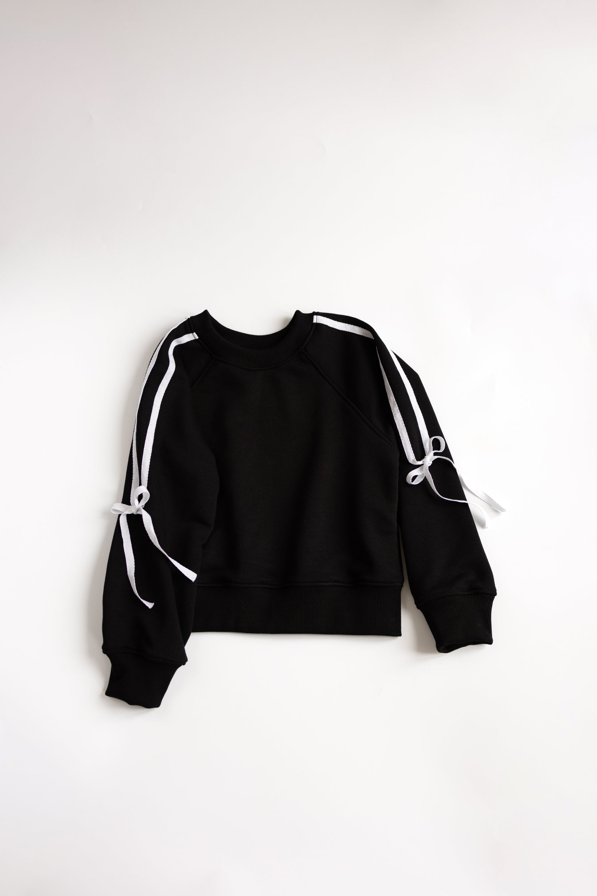 Black cotton sweatshirt with white ribbon bows for girls