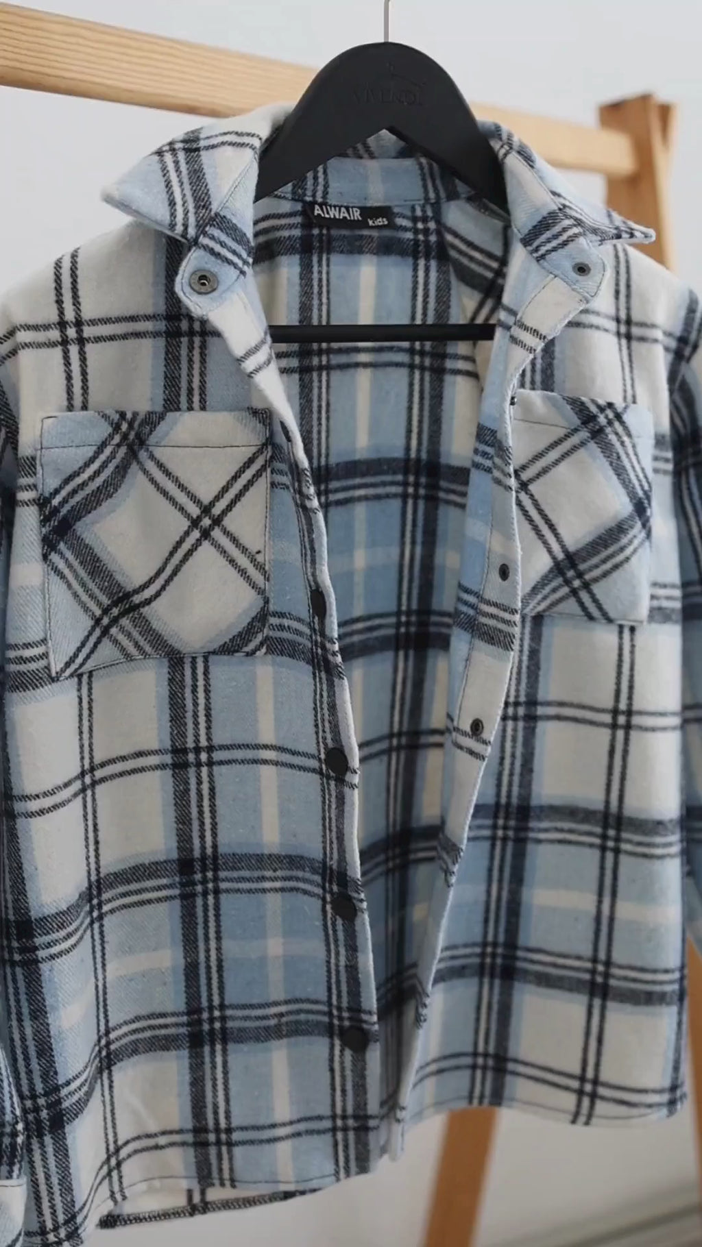 Video showing soft blue plaid cotton shirt for boys by Alwair Kids in motion