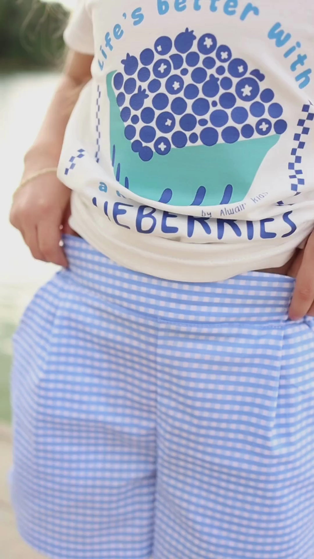 Summer plaid shorts for kids from the Tiny Farmers capsule by Alwair Kids – lightweight, comfortable design perfect for warm days.