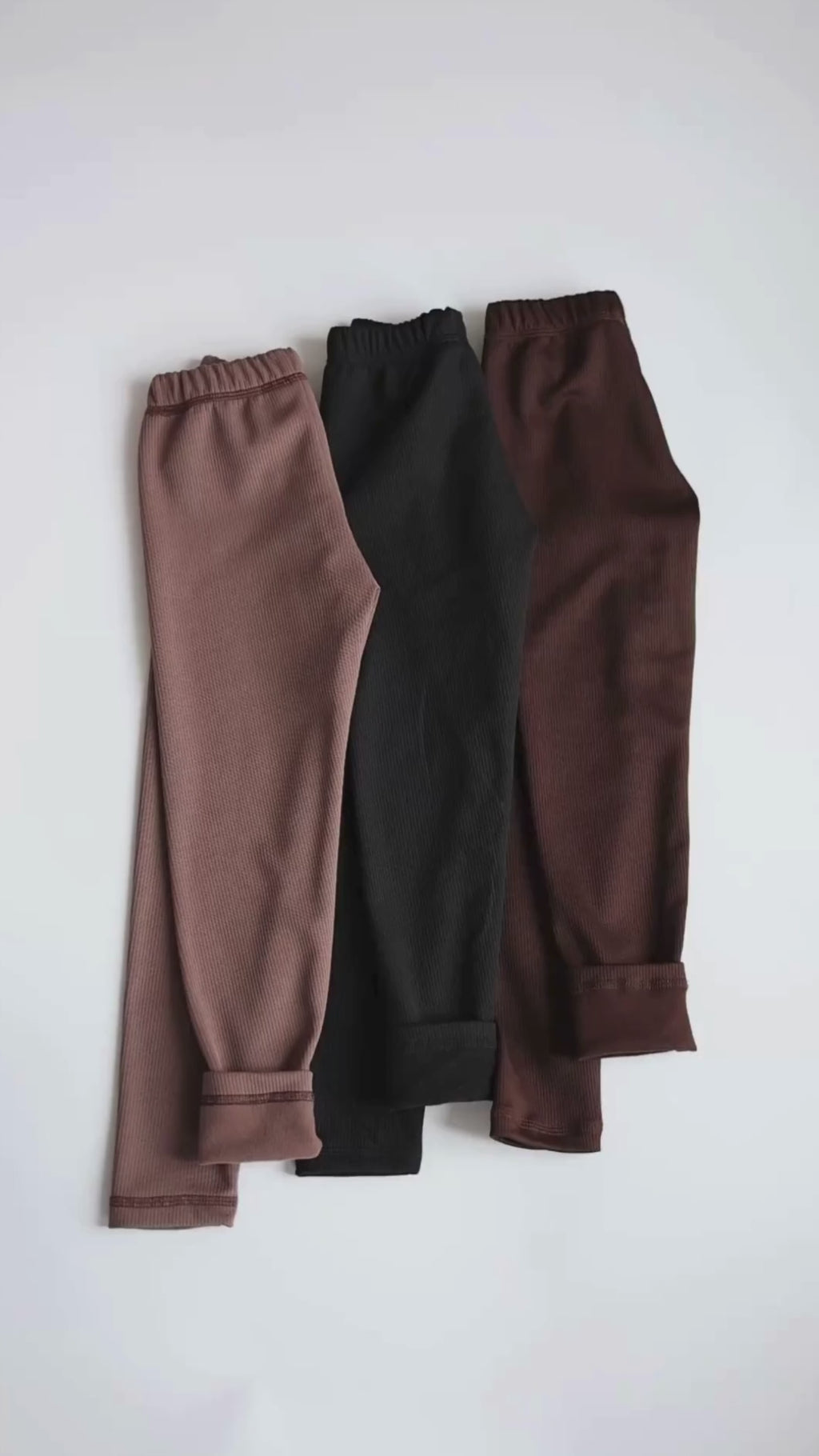 Video preview of ribbed knit leggings for kids by Alwair Kids — shows soft texture, flexible fit, and how they move during active play